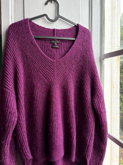 Massimo Dutti Purple Wool Blend Jumper, Women Oversized Knit, Relaxed Sweater, Cozy Minimalist aesthetic, Size M