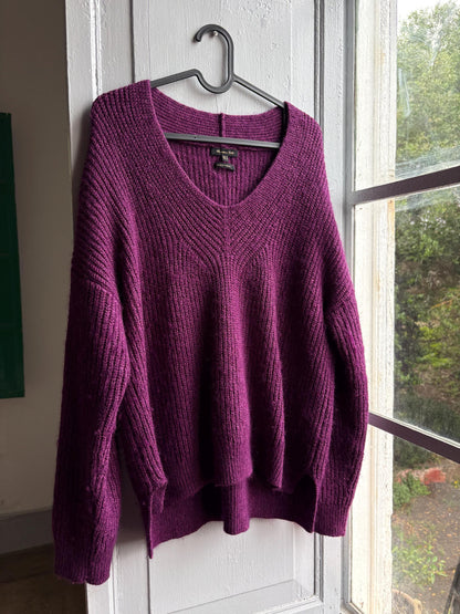Massimo Dutti Purple Wool Blend Jumper, Women Oversized Knit, Relaxed Sweater, Cozy Minimalist aesthetic, Size M