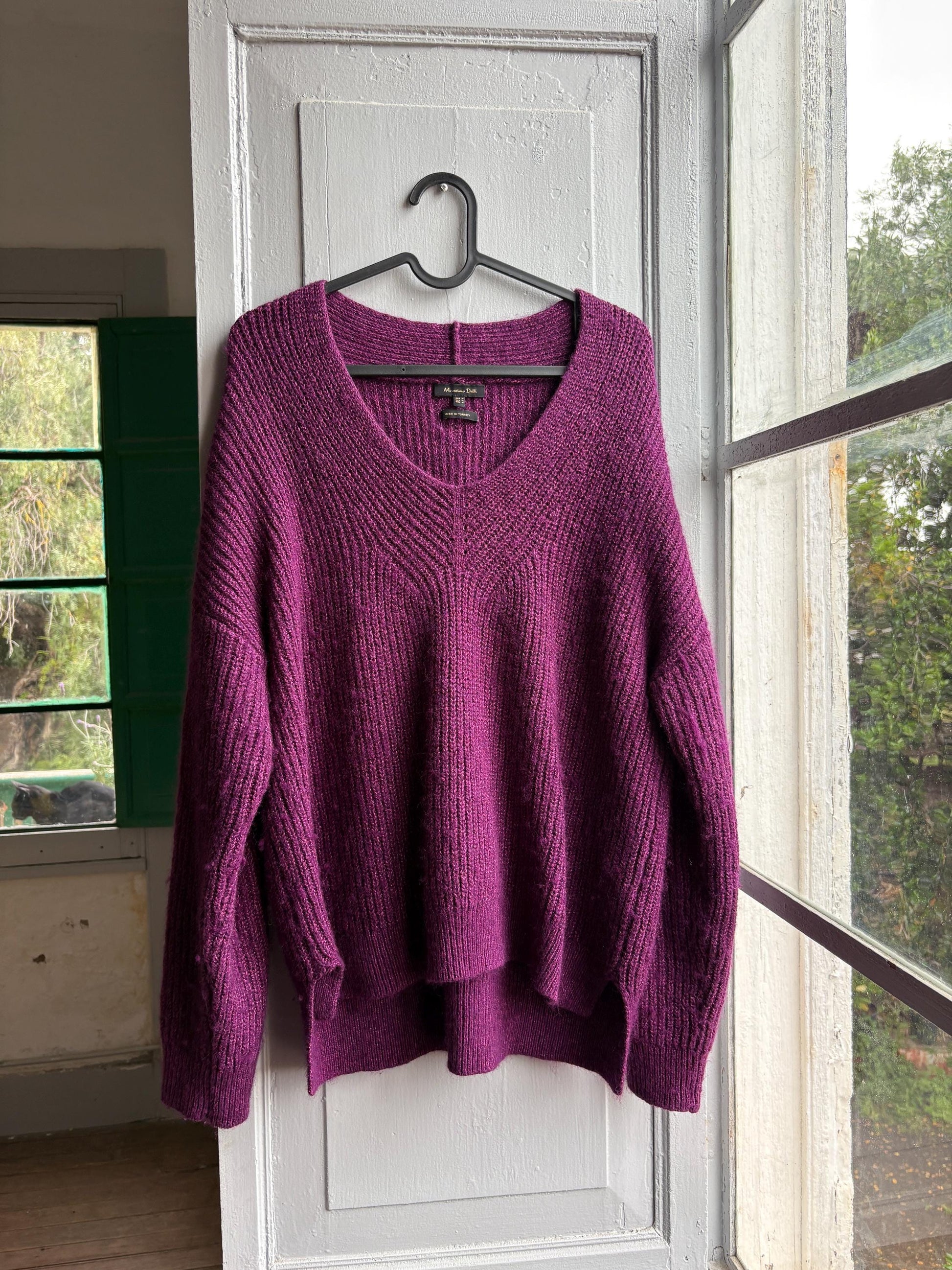 Massimo Dutti Purple Wool Blend Jumper, Women Oversized Knit, Relaxed Sweater, Cozy Minimalist aesthetic, Size M