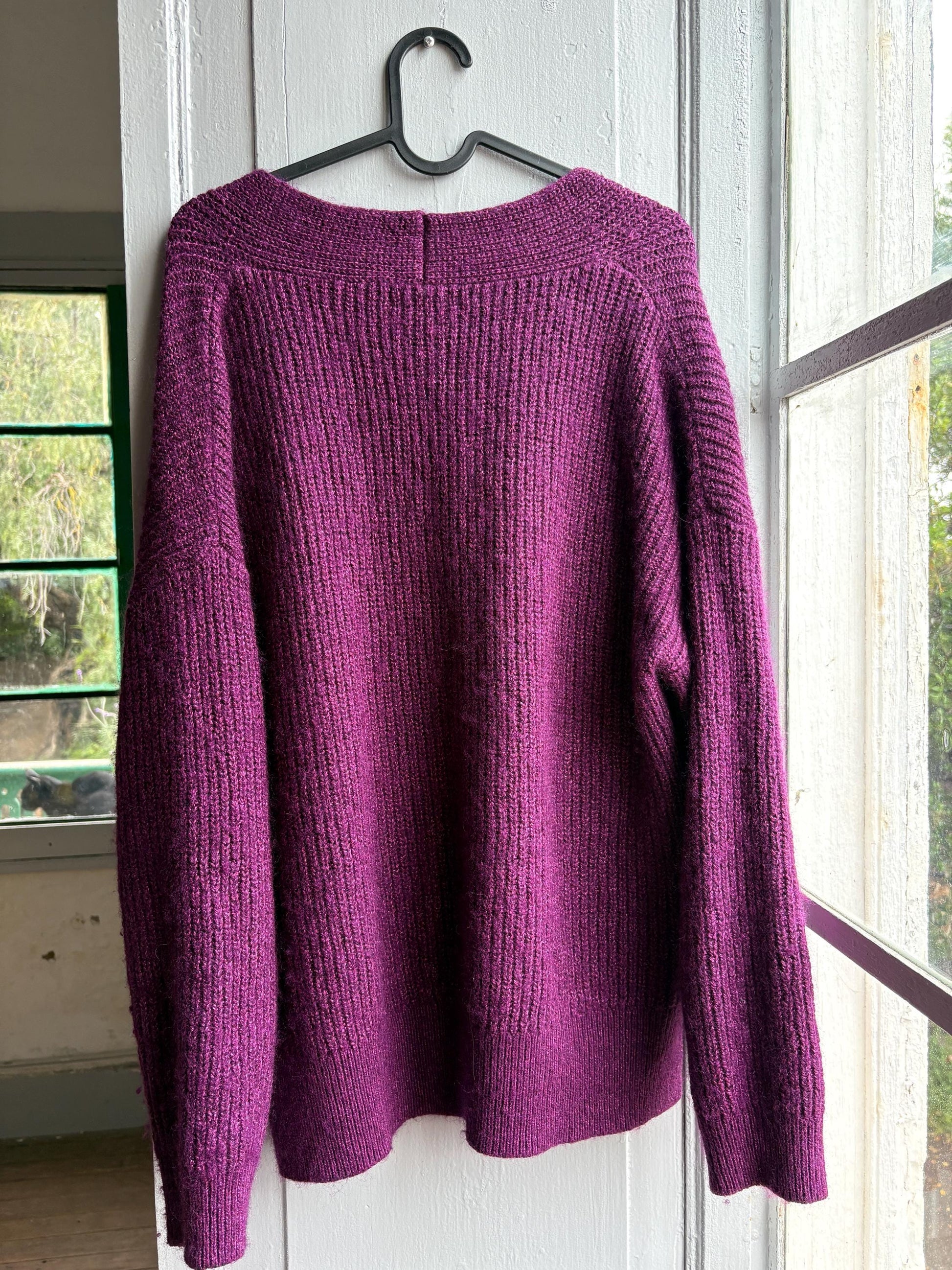 Massimo Dutti Purple Wool Blend Jumper, Women Oversized Knit, Relaxed Sweater, Cozy Minimalist aesthetic, Size M