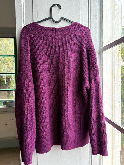 Massimo Dutti Purple Wool Blend Jumper, Women Oversized Knit, Relaxed Sweater, Cozy Minimalist aesthetic, Size M