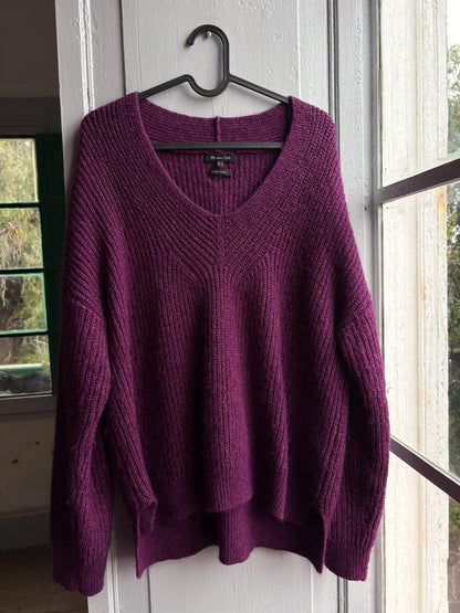Massimo Dutti Purple Wool Blend Jumper, Women Oversized Knit, Relaxed Sweater, Cozy Minimalist aesthetic, Size M