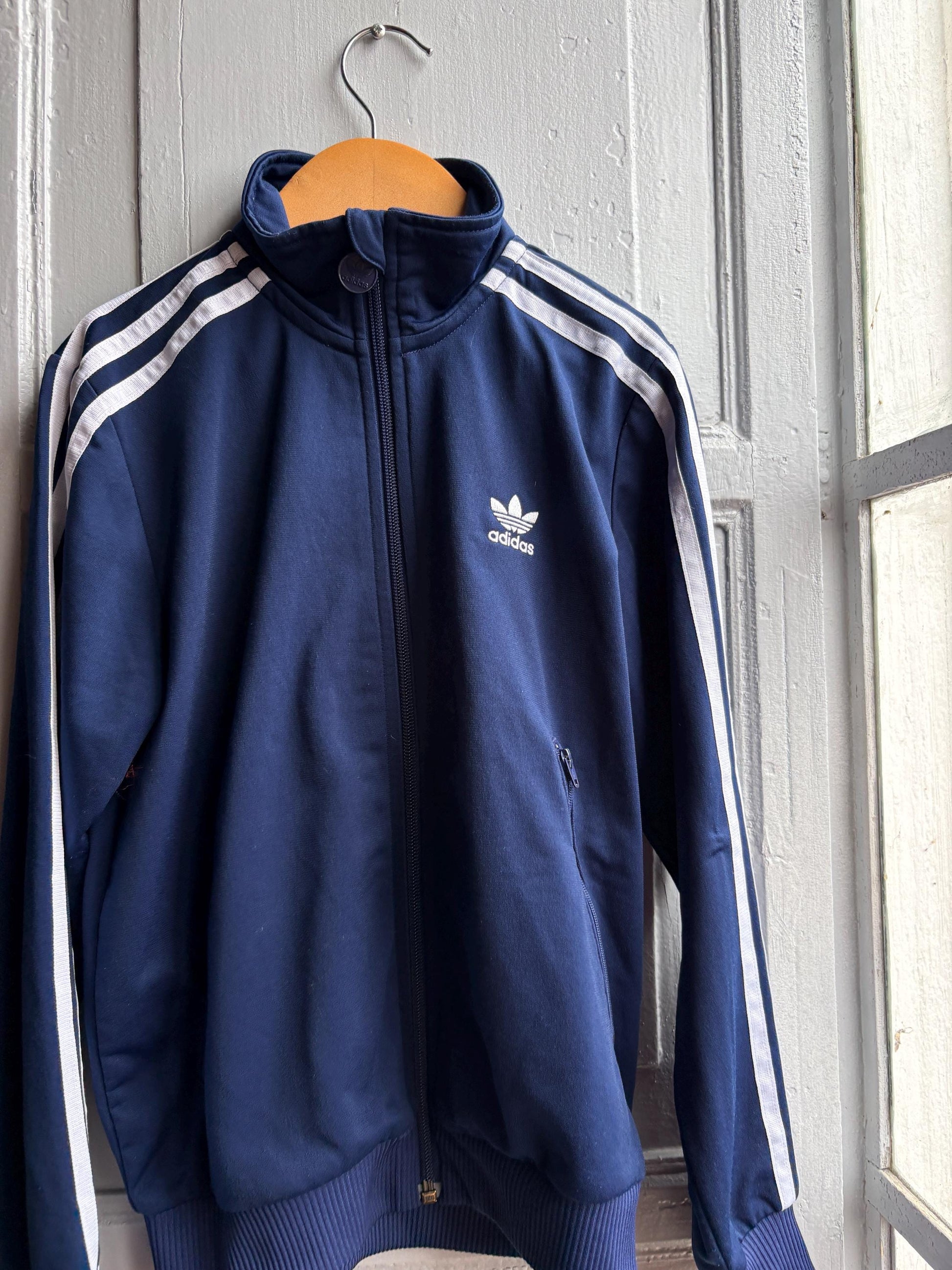 Adidas Kids Track Jacket, Navy Blue Zip Up Sportswear, 3 Stripe Jacket, Vintage Boys Age 10