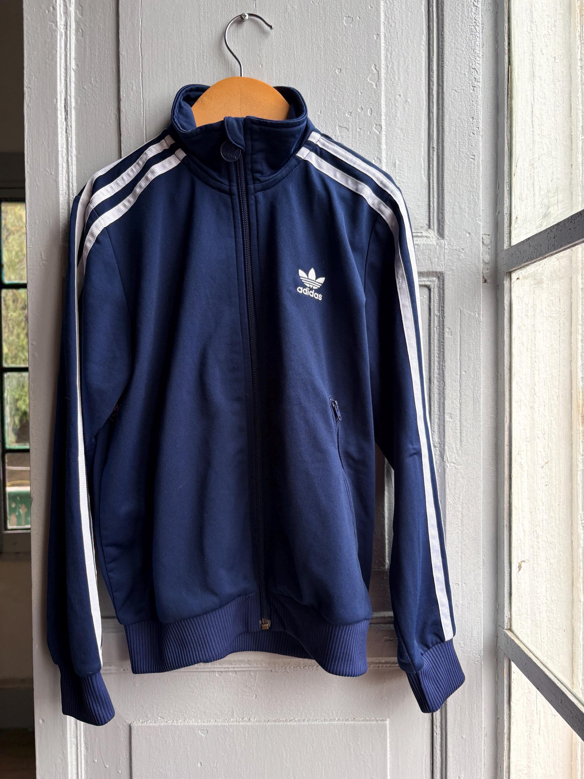Adidas Kids Track Jacket, Navy Blue Zip Up Sportswear, 3 Stripe Jacket, Vintage Boys Age 10
