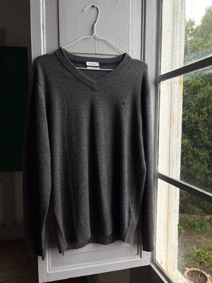 Pedro Del Hierro Men Wool - Cashmere Jumper, Luxury Grey V Neck Sweater, Soft Grandpa Core XL