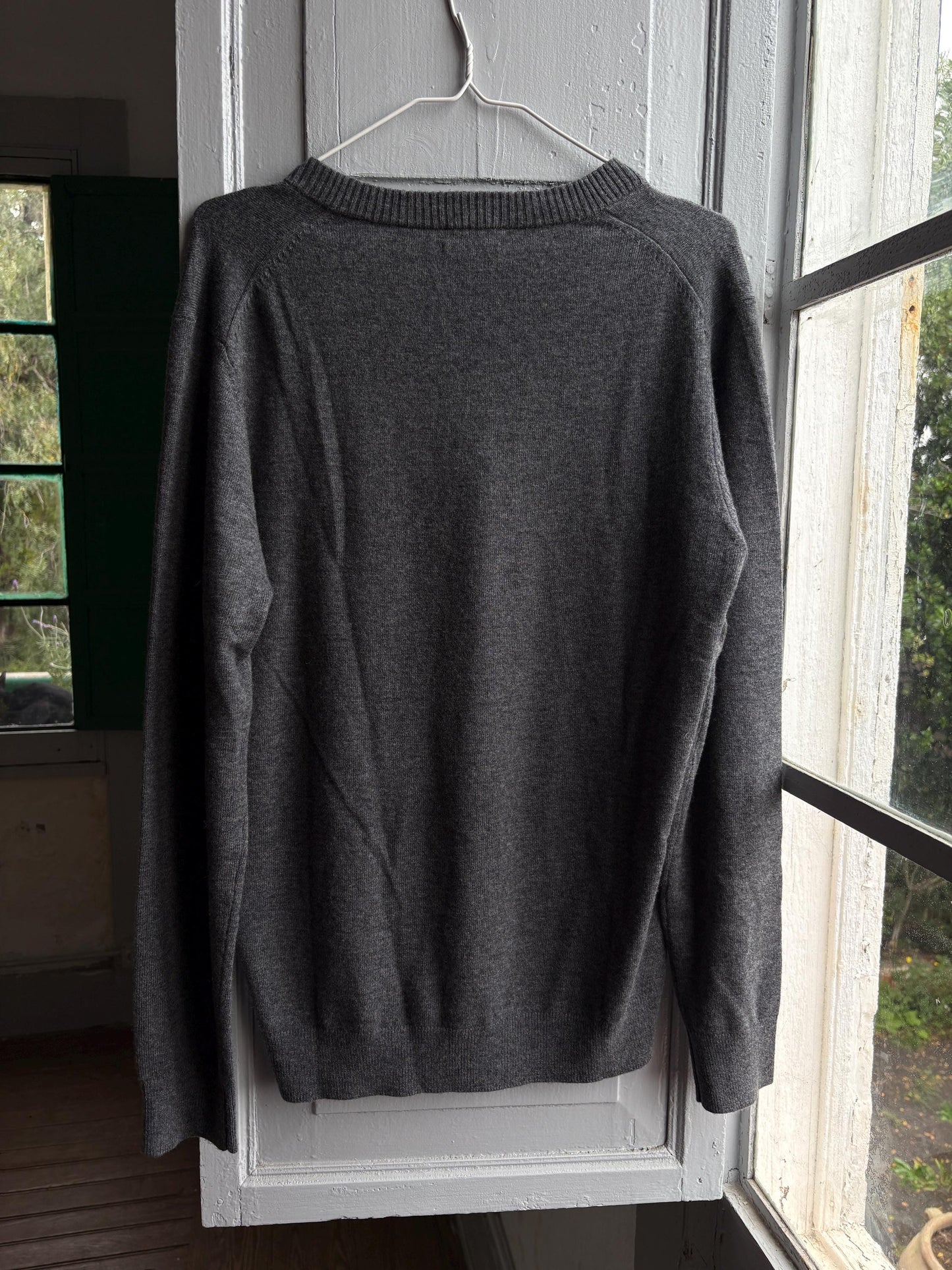 Pedro Del Hierro Men Wool - Cashmere Jumper, Luxury Grey V Neck Sweater, Soft Grandpa Core XL