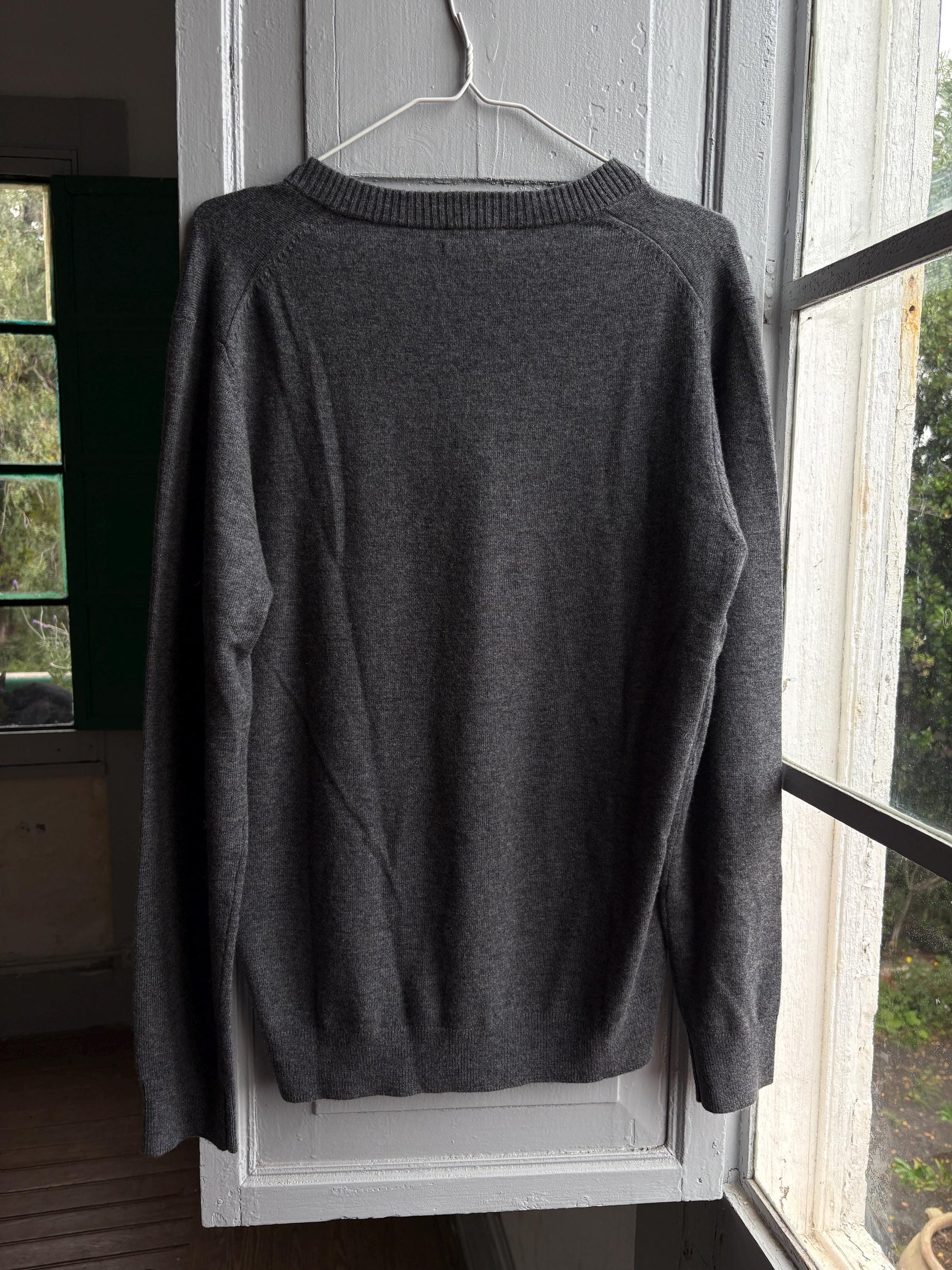 Pedro Del Hierro Men Wool - Cashmere Jumper, Luxury Grey V Neck Sweater, Soft Grandpa Core XL