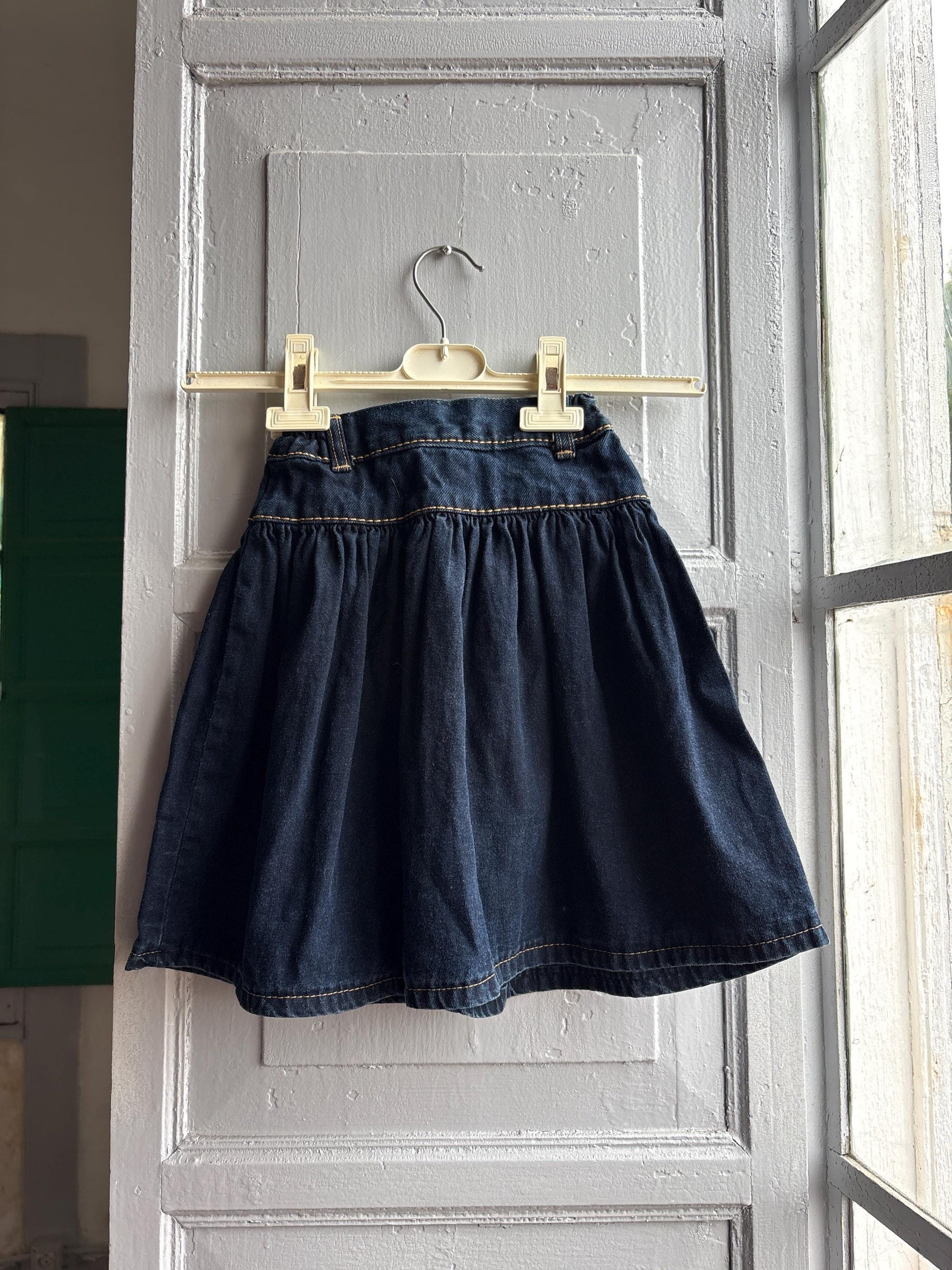 Vintage Denim Cowgirl Skirt For Kids — fabric close-up