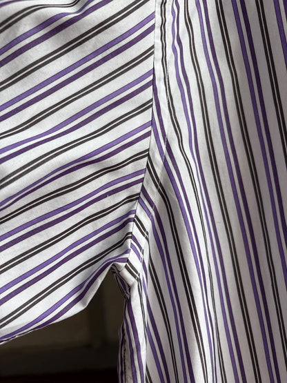 Pedro Del Hierro Men Shirt, Purple Stripe Luxury Button Down, Extra Fine Cotton, Size XXL