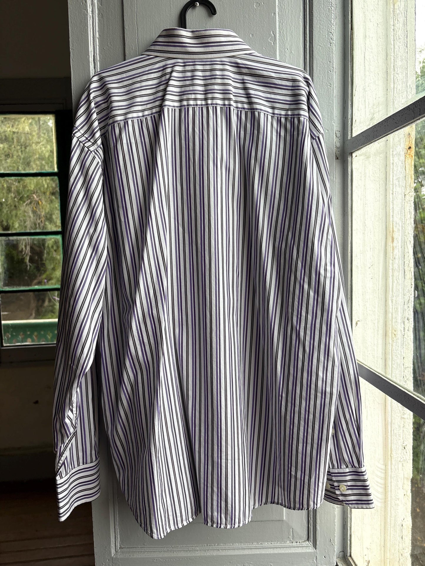 Pedro Del Hierro Men Shirt, Purple Stripe Luxury Button Down, Extra Fine Cotton, Size XXL