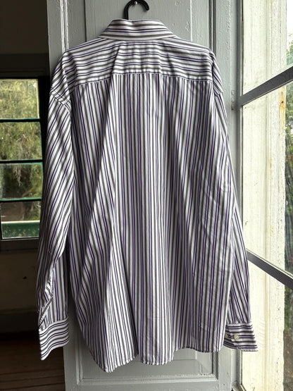 Pedro Del Hierro Men Shirt, Purple Stripe Luxury Button Down, Extra Fine Cotton, Size XXL