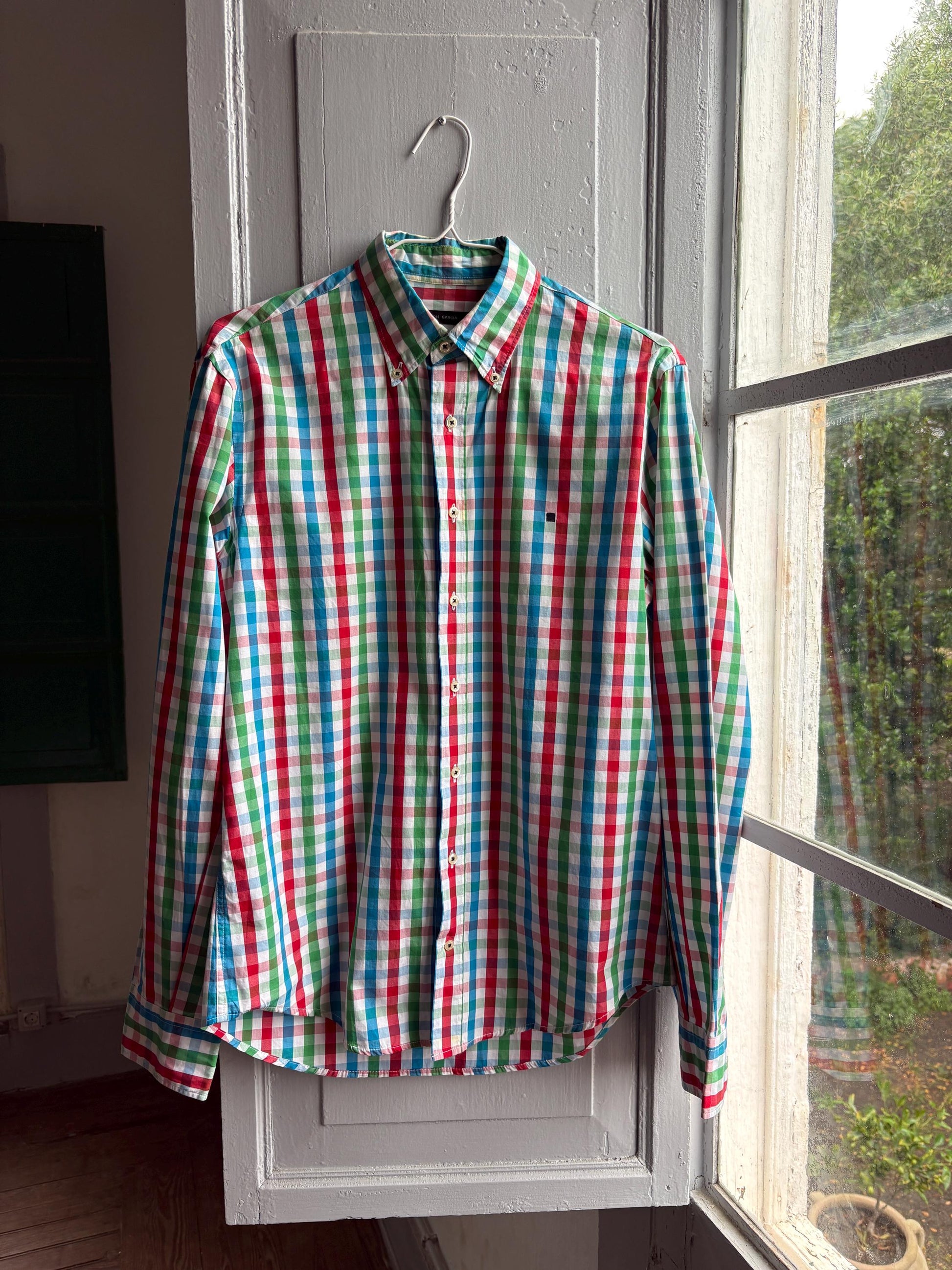Purificación García Men Check Shirt, Colourful Cotton Button Down, Preppy Luxury Gingham Plaid Summer Shirt