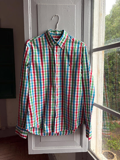 Purificación García Men Check Shirt, Colourful Cotton Button Down, Preppy Luxury Gingham Plaid Summer Shirt