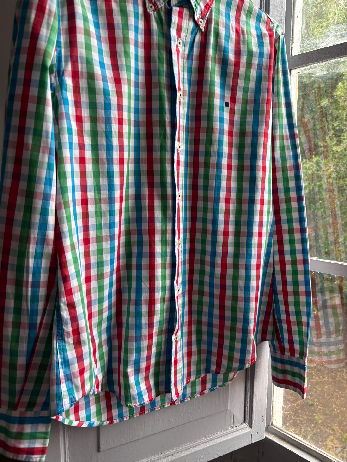 Purificación García Men Check Shirt, Colourful Cotton Button Down, Preppy Luxury Gingham Plaid Summer Shirt