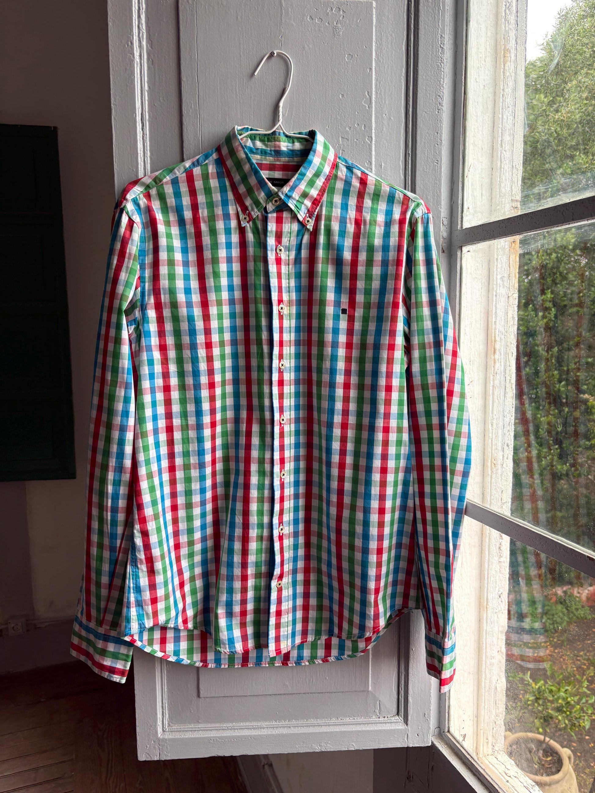 Purificación García Men Check Shirt, Colourful Cotton Button Down, Preppy Luxury Gingham Plaid Summer Shirt