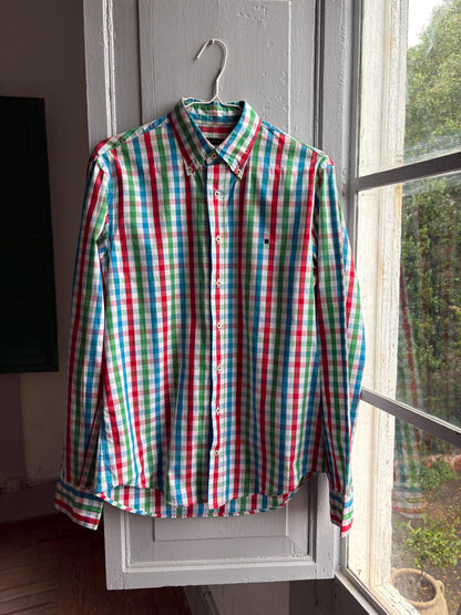Purificación García Men Check Shirt, Colourful Cotton Button Down, Preppy Luxury Gingham Plaid Summer Shirt