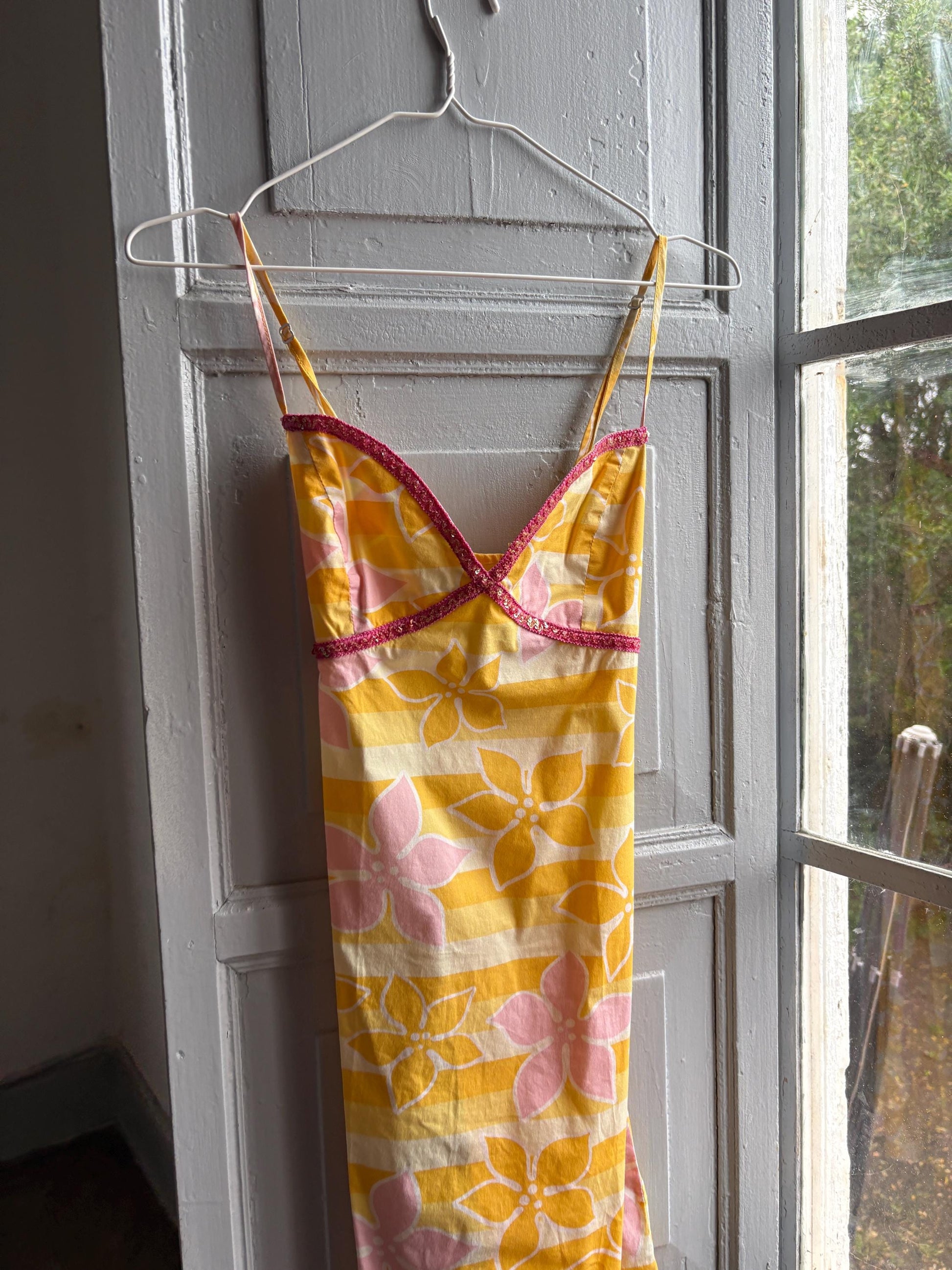 Vintage Y2K Rip Curl Floral Mini Dress, Pink Yellow Sequin Summer Slip, Women Beach Surf Aesthetic, Size S