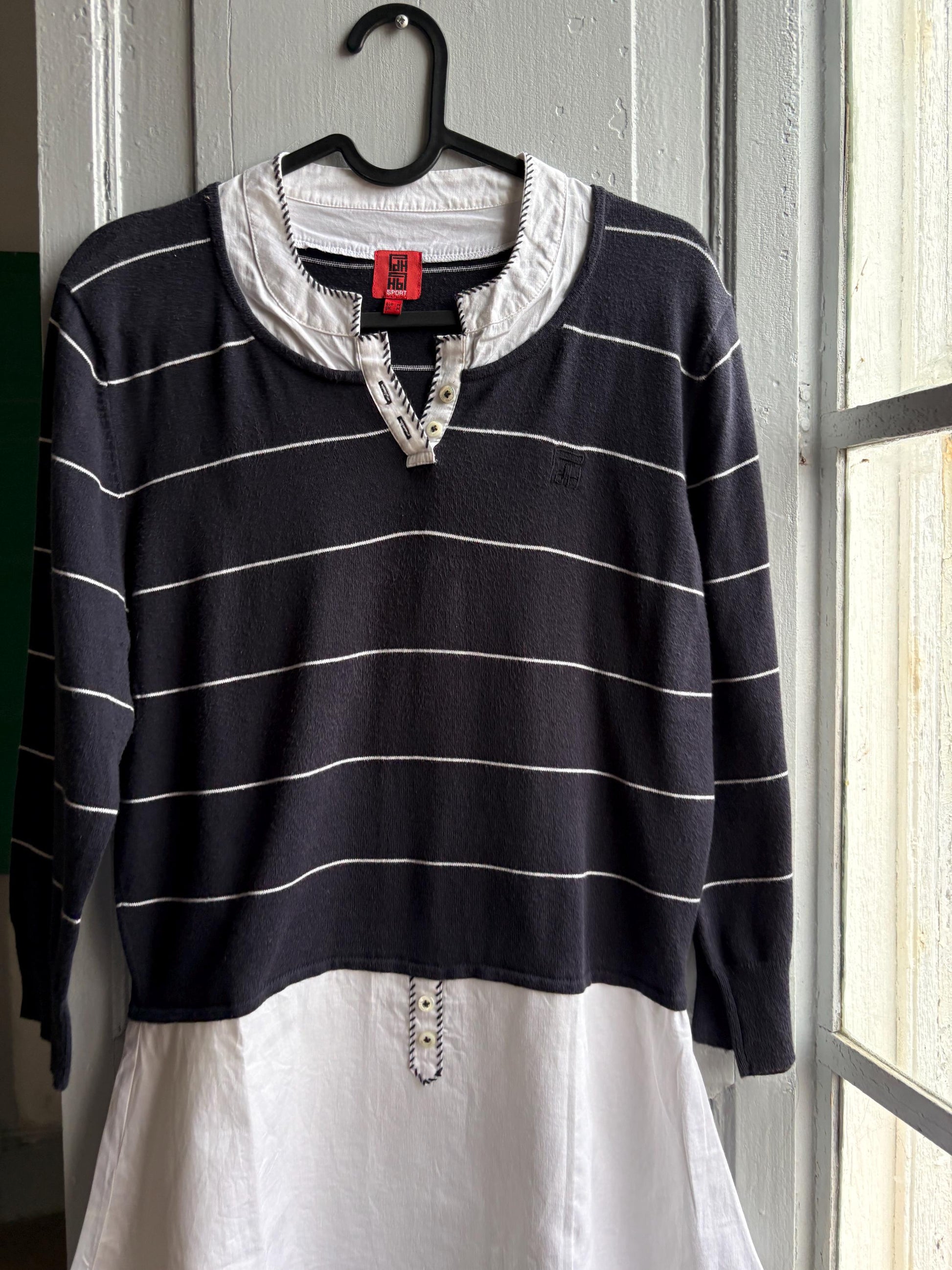 Navy Striped Cotton Layered Shirt — detail
