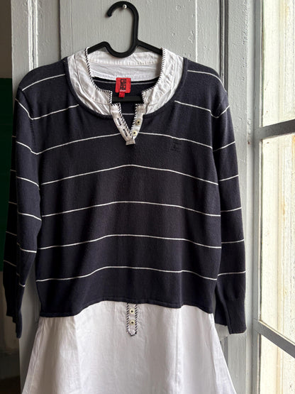 Navy Striped Cotton Layered Shirt — detail