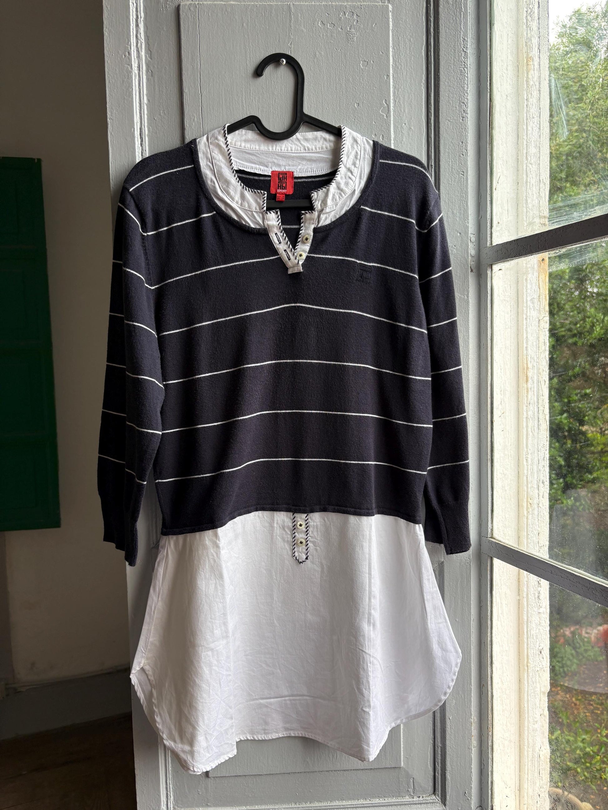 Navy Striped Cotton Layered Shirt — additional view 6