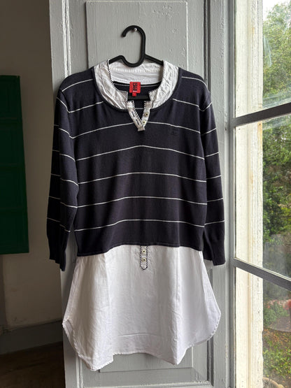 Navy Striped Cotton Layered Shirt — additional view 6