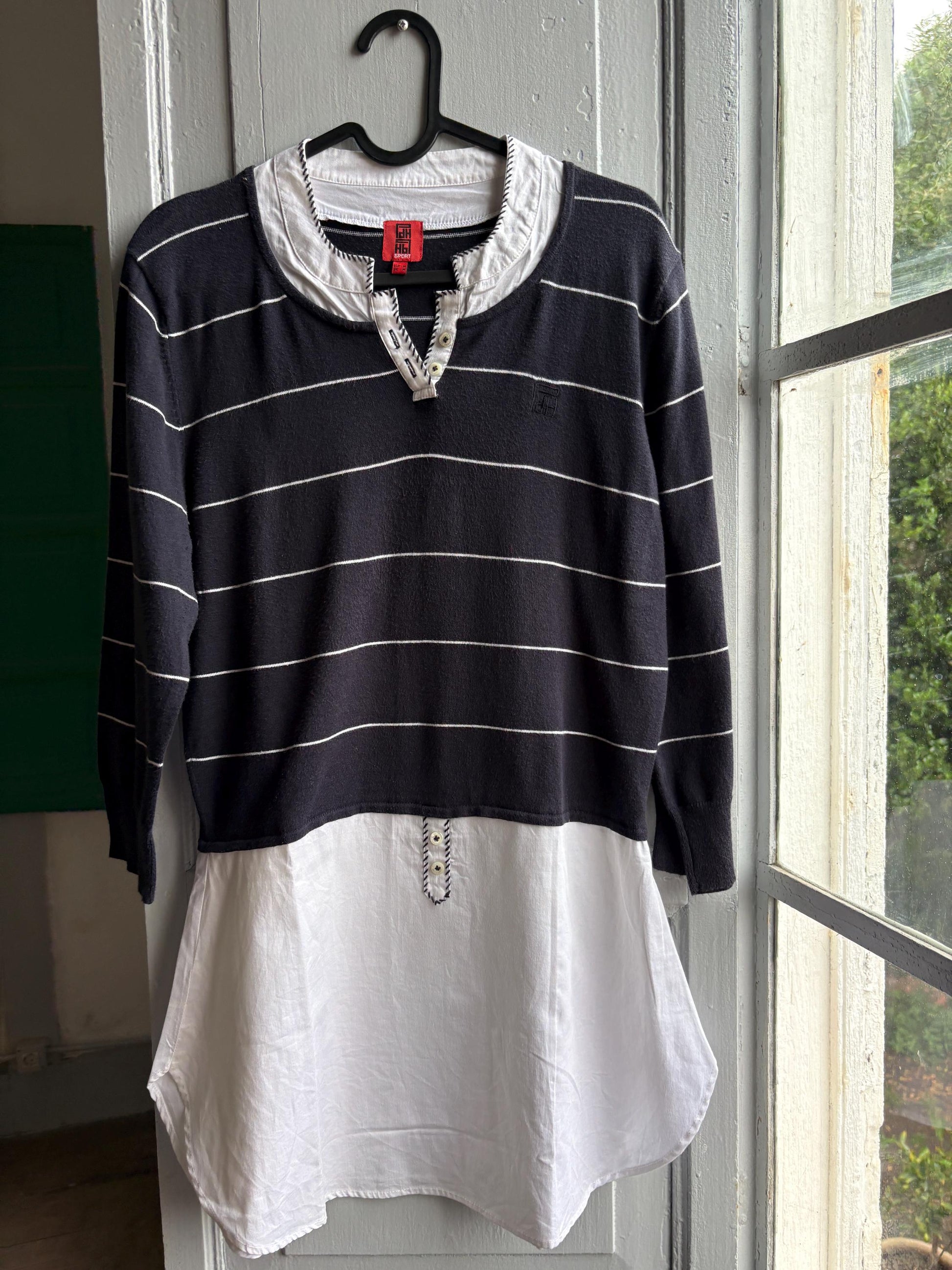 Navy Striped Cotton Layered Shirt — additional view 9