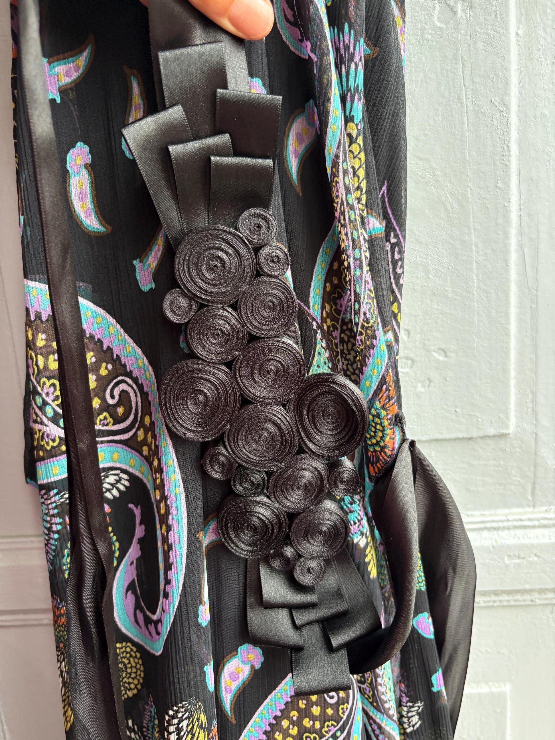 Morgan De Toi Halter Dress, Y2K Paisley Boho Party Dress, Black Lace Midi Dress, French Vintage EU 38