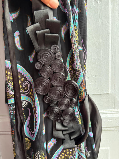 Morgan De Toi Halter Dress, Y2K Paisley Boho Party Dress, Black Lace Midi Dress, French Vintage EU 38