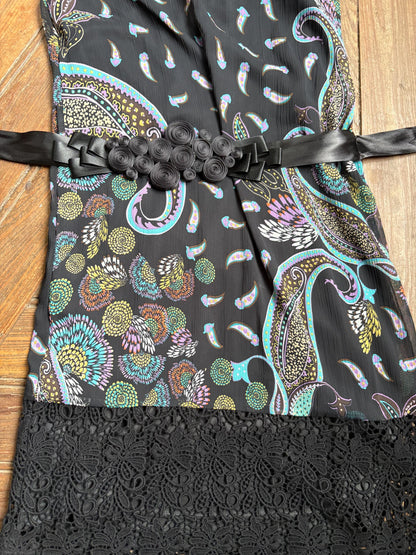 Morgan De Toi Halter Dress, Y2K Paisley Boho Party Dress, Black Lace Midi Dress, French Vintage EU 38