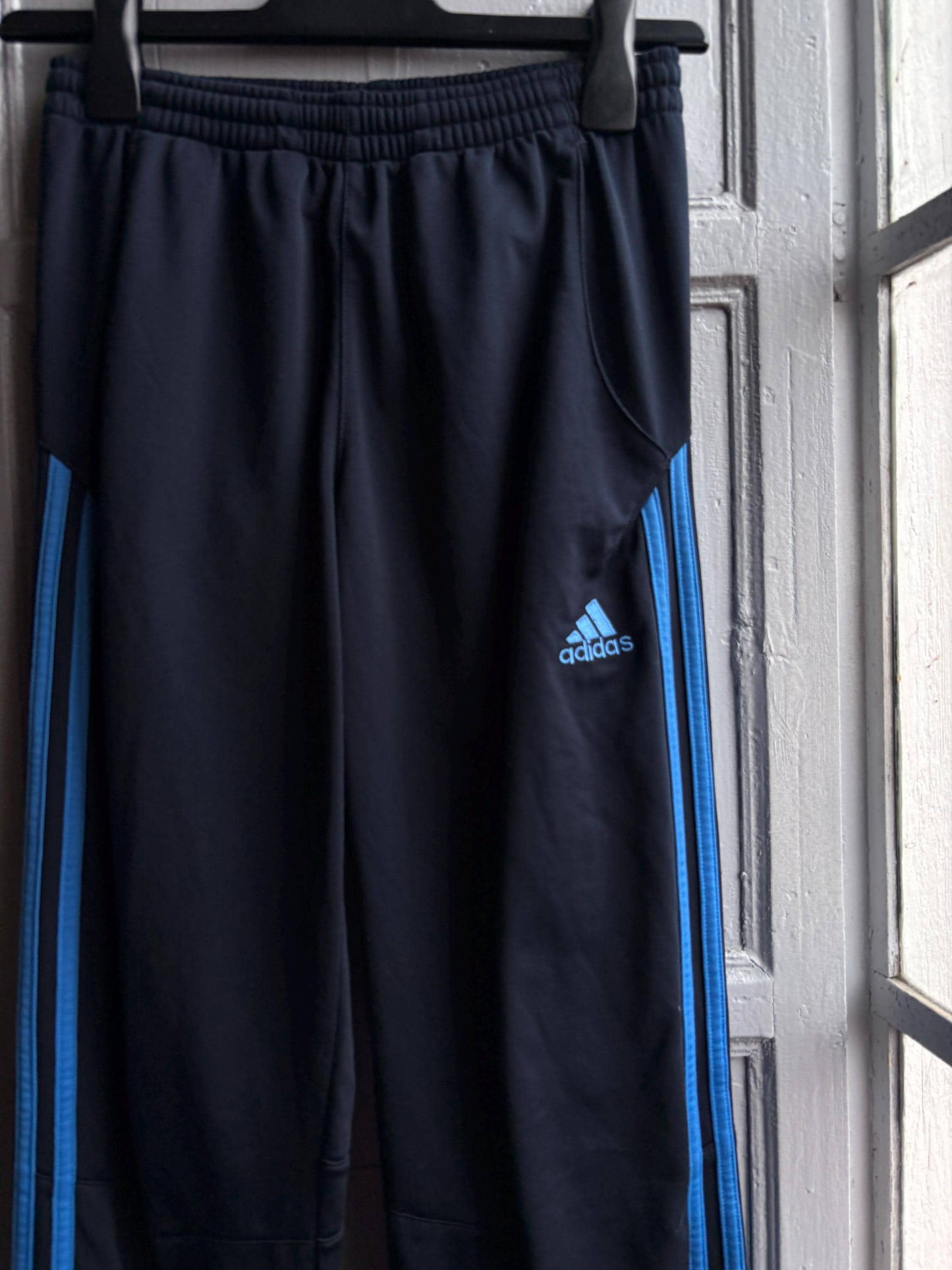 Vintage Adidas Track Pants, Y2K Sportswear, Navy Blue Wide Leg Joggers, Kids Teen 14A fashion