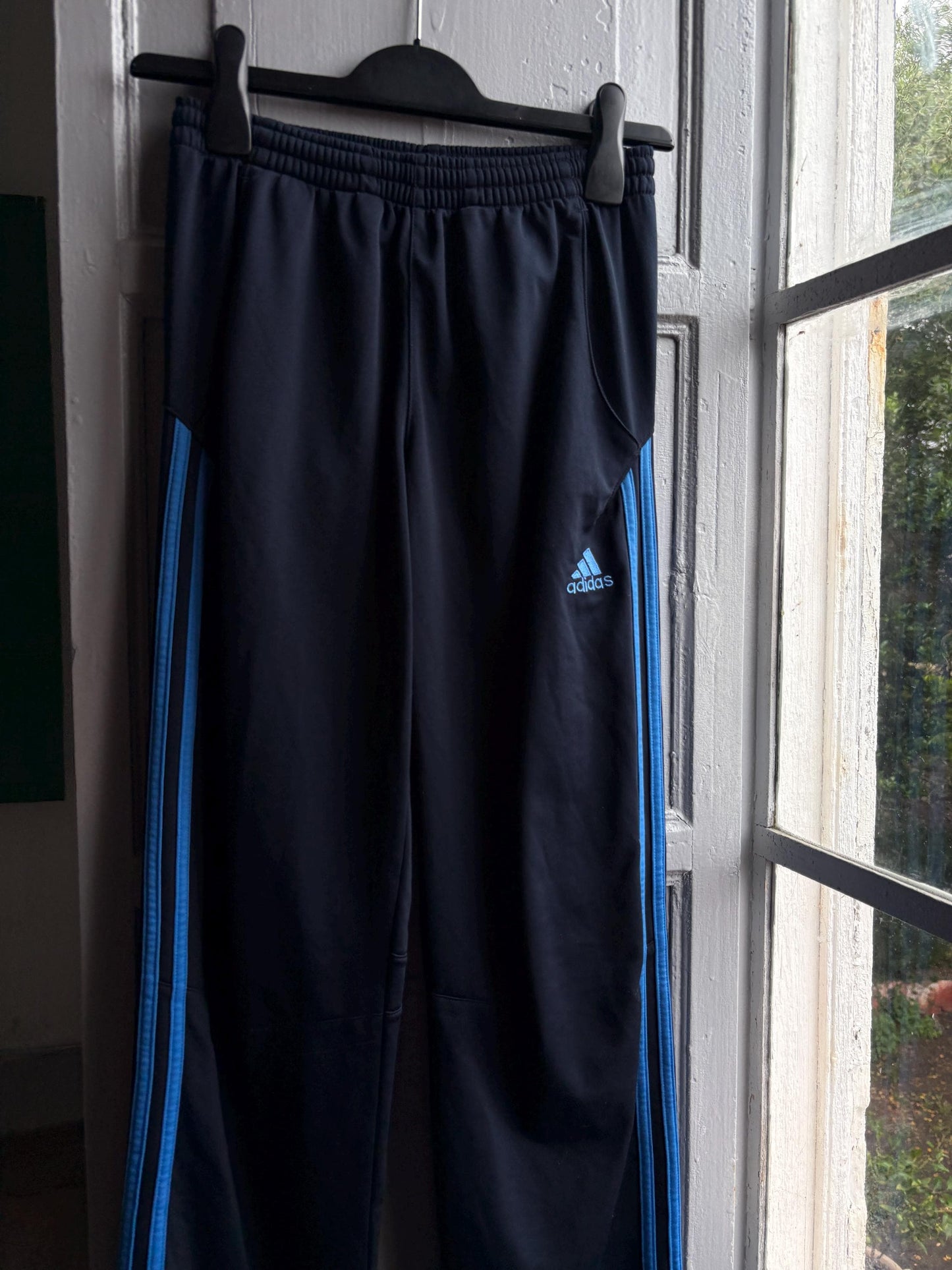 Vintage Adidas Track Pants, Y2K Sportswear, Navy Blue Wide Leg Joggers, Kids Teen 14A fashion