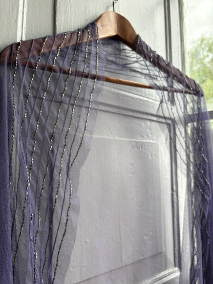 Vintage Purple Beaded Evening Shawl, Sheer Mesh Wrap, Formal Occasion Stole, Y2K Bridal Cover Up Scarf