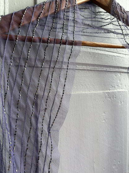 Vintage Purple Beaded Evening Shawl, Sheer Mesh Wrap, Formal Occasion Stole, Y2K Bridal Cover Up Scarf