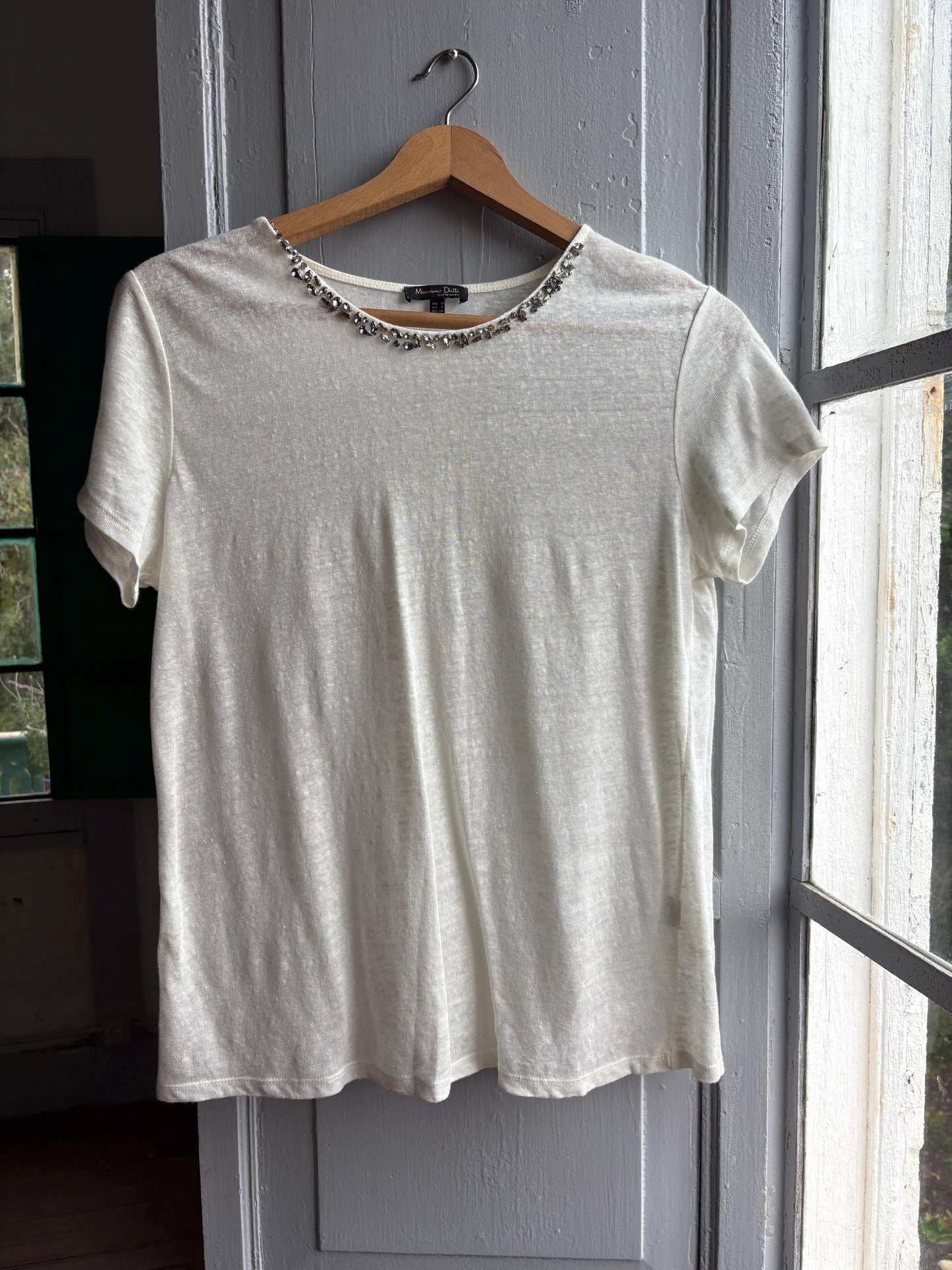 Ivory Beaded Neckline Minimalist Blouse — additional view 10