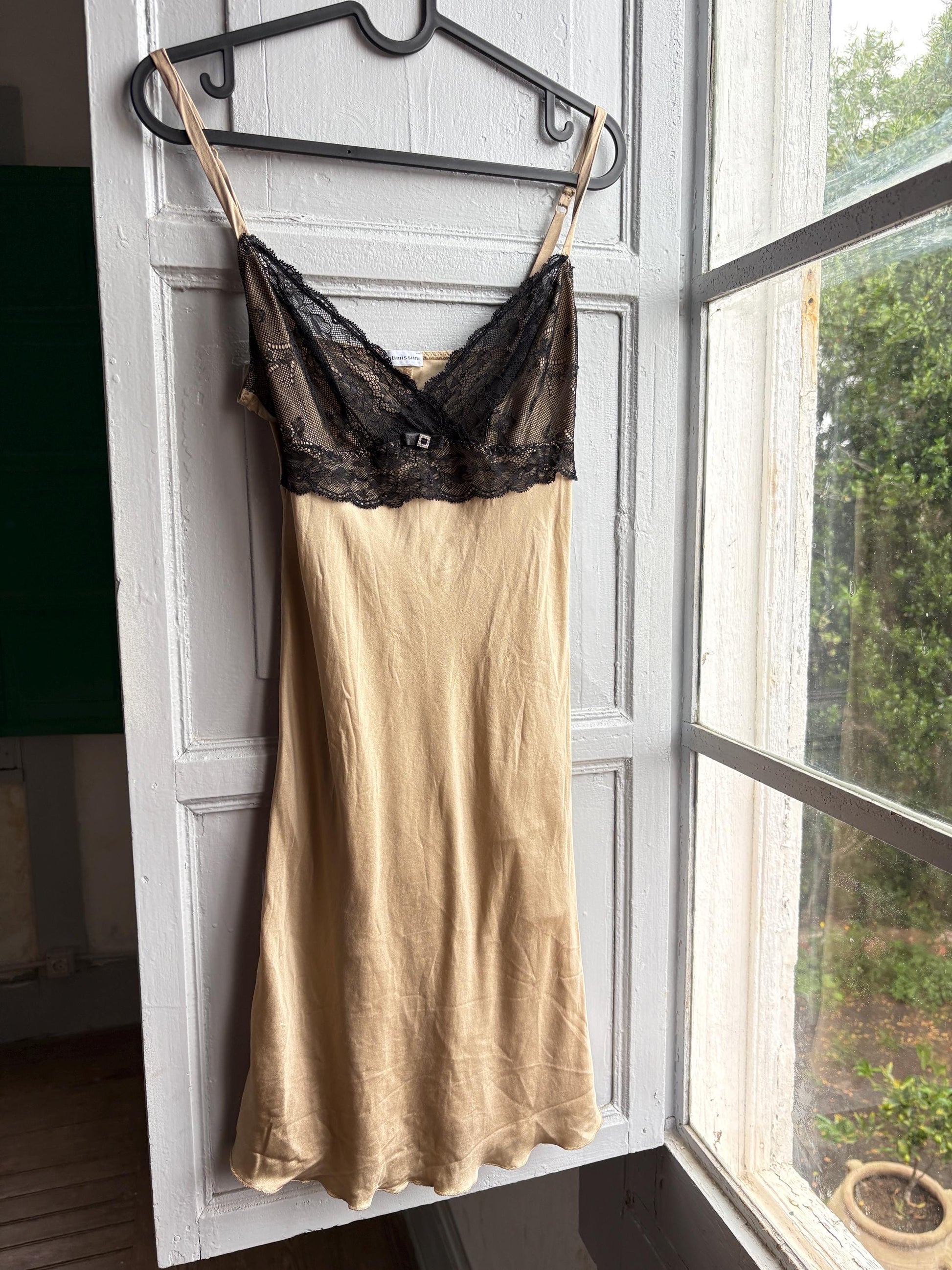 Silk Lace Slip Dress in Beige Black — additional view 11