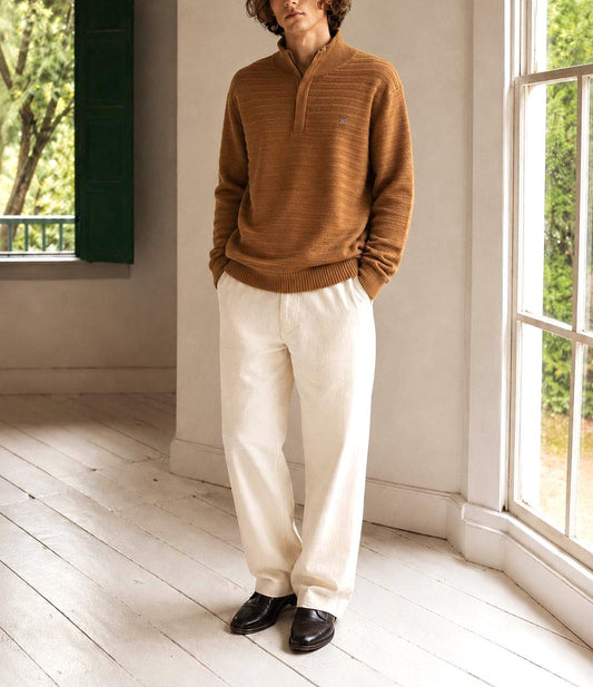 Pedro Del Hierro Men Mock Neck Jumper, Luxury Cotton Silk Blend sweater, Brown wardrobe essential, Size XL