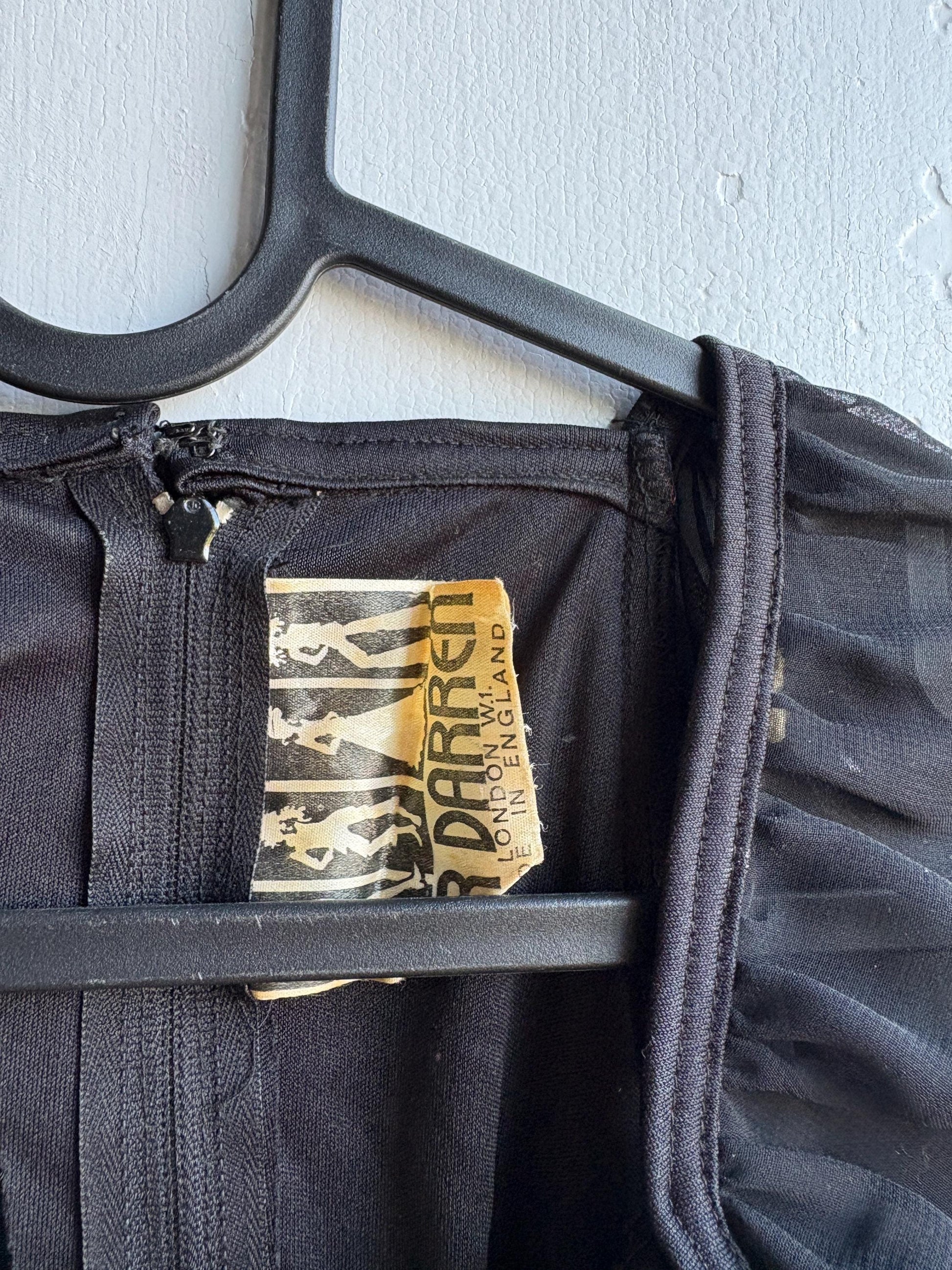 Vintage Black Sheer Ruffle Blouse — fabric close-up