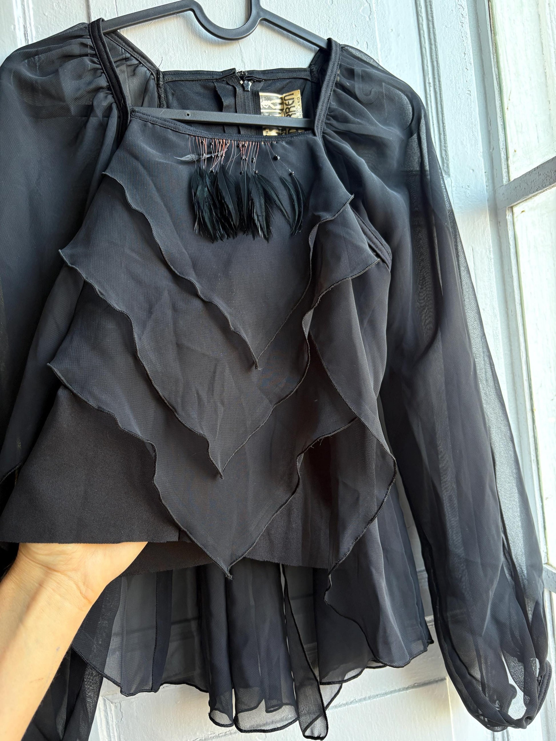 Vintage Black Sheer Ruffle Blouse — additional view 7