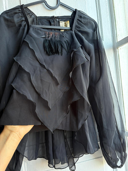 Vintage Black Sheer Ruffle Blouse — additional view 7
