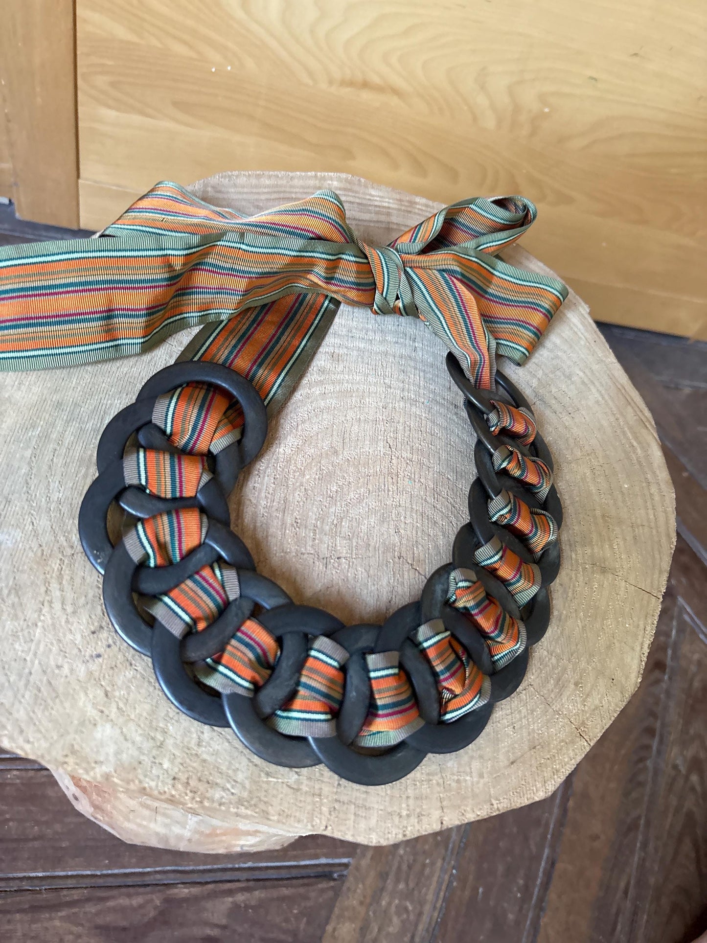 Vintage Striped Boho Tie Belt — fabric close-up