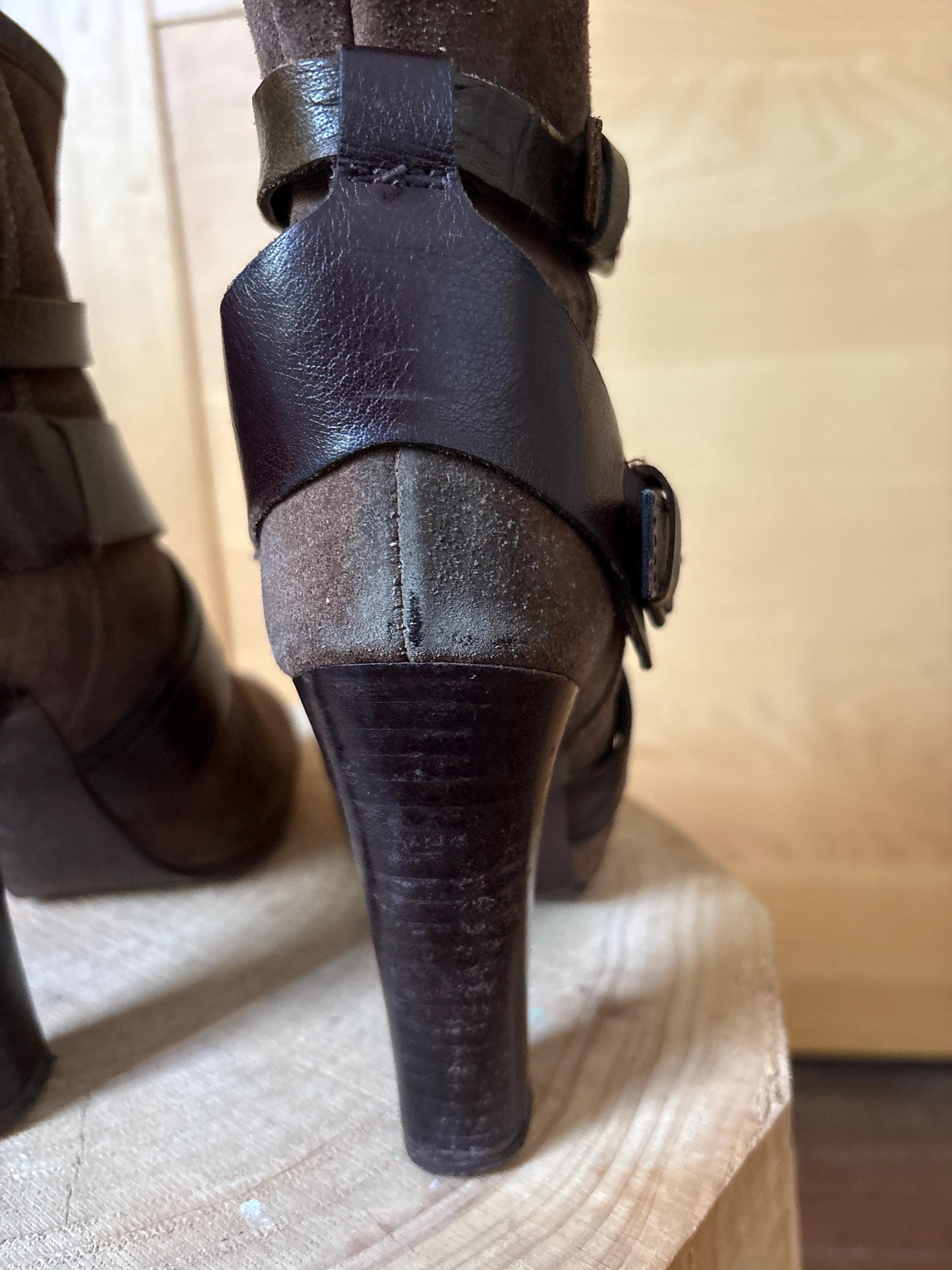 Hoss Intropia Brown Suede Ankle Boots — fabric close-up