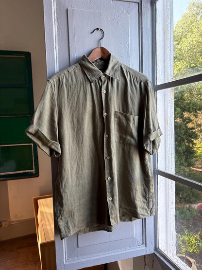 Sage Green Linen Button-Down Shirt for Men — detail