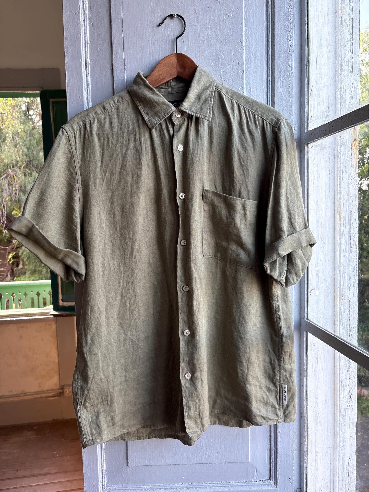 Sage Green Linen Button-Down Shirt for Men — additional view 12