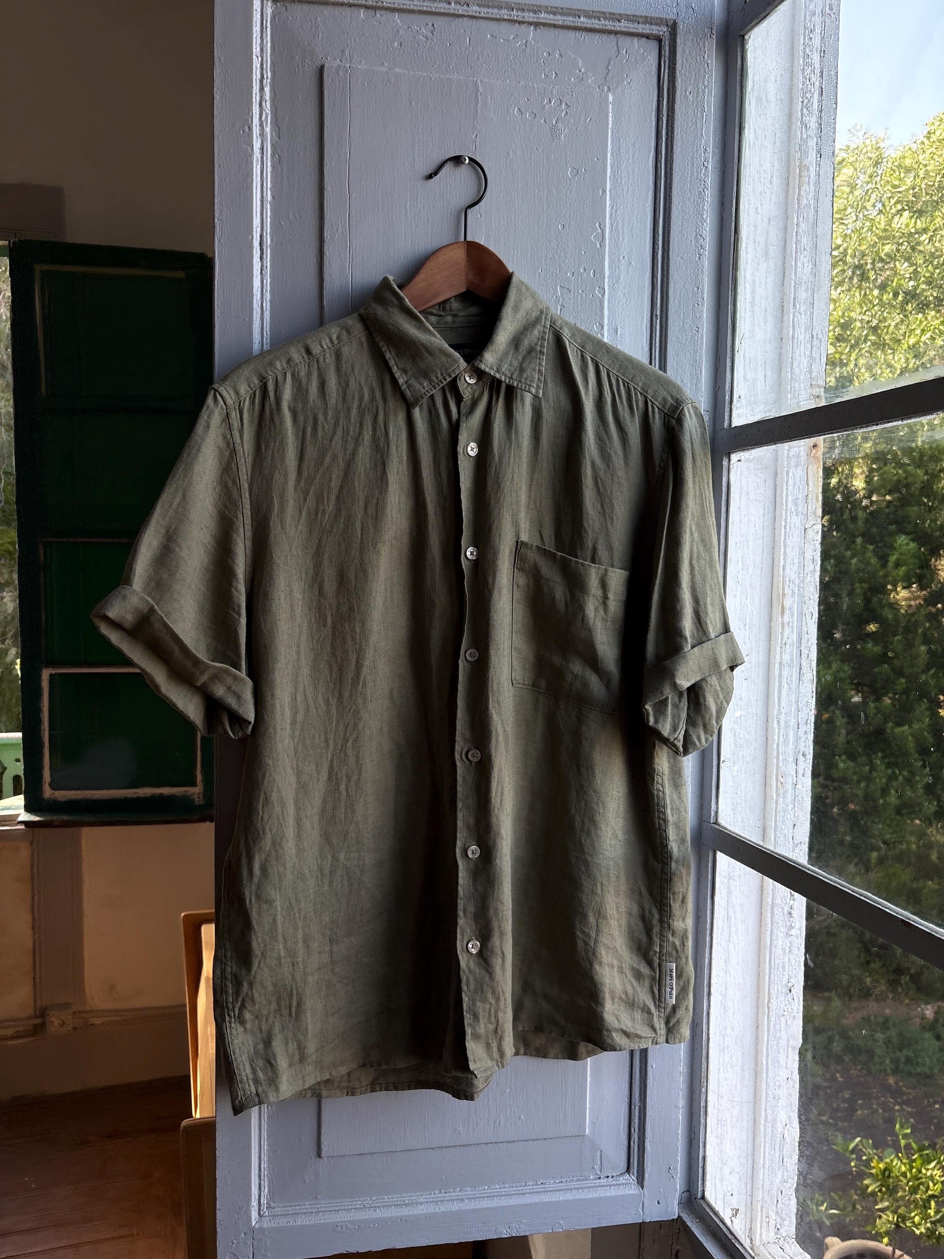Sage Green Linen Button-Down Shirt for Men — additional view 11
