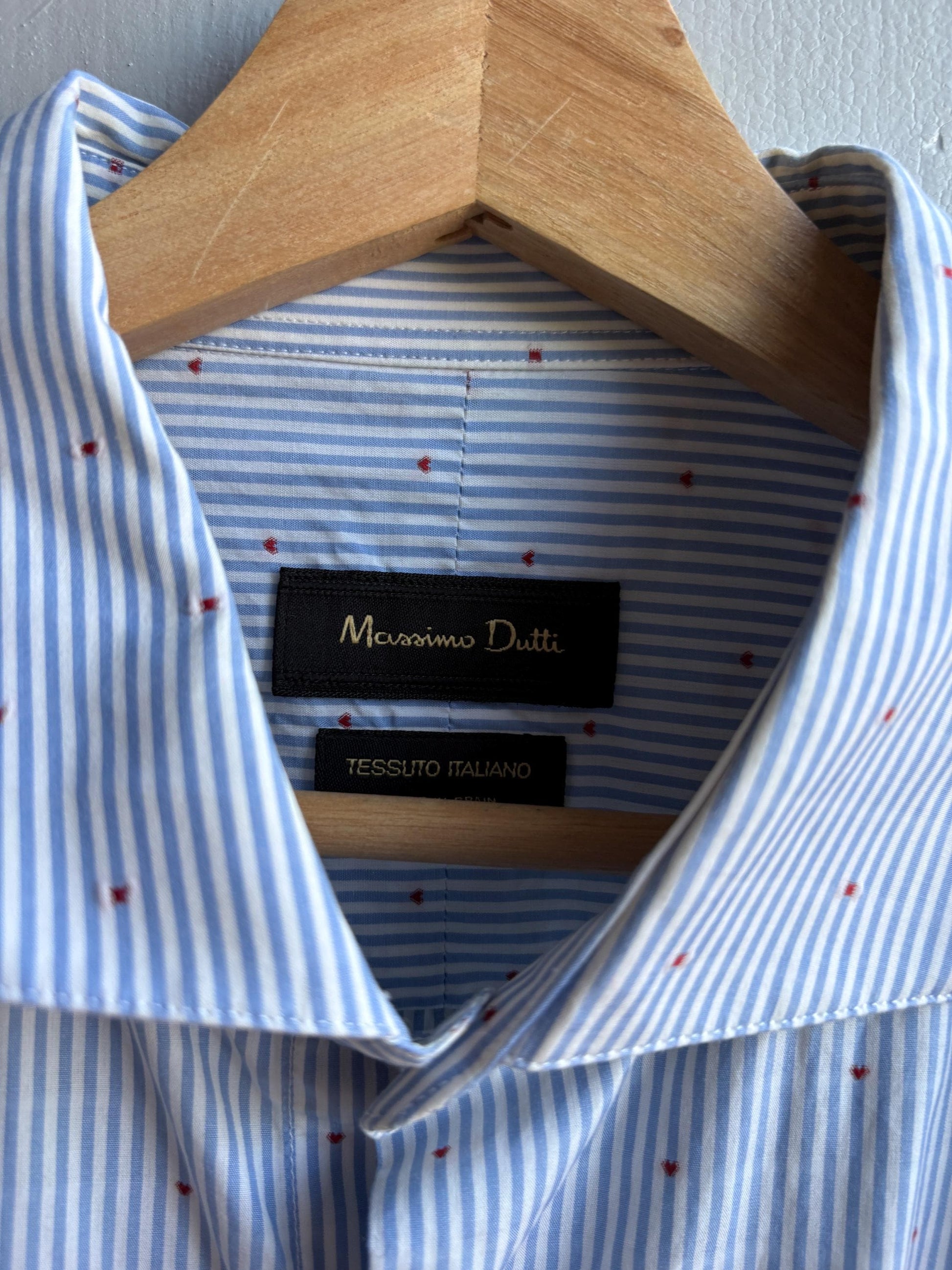 Heart Stripe Cotton Shirt In Blue And White — back view