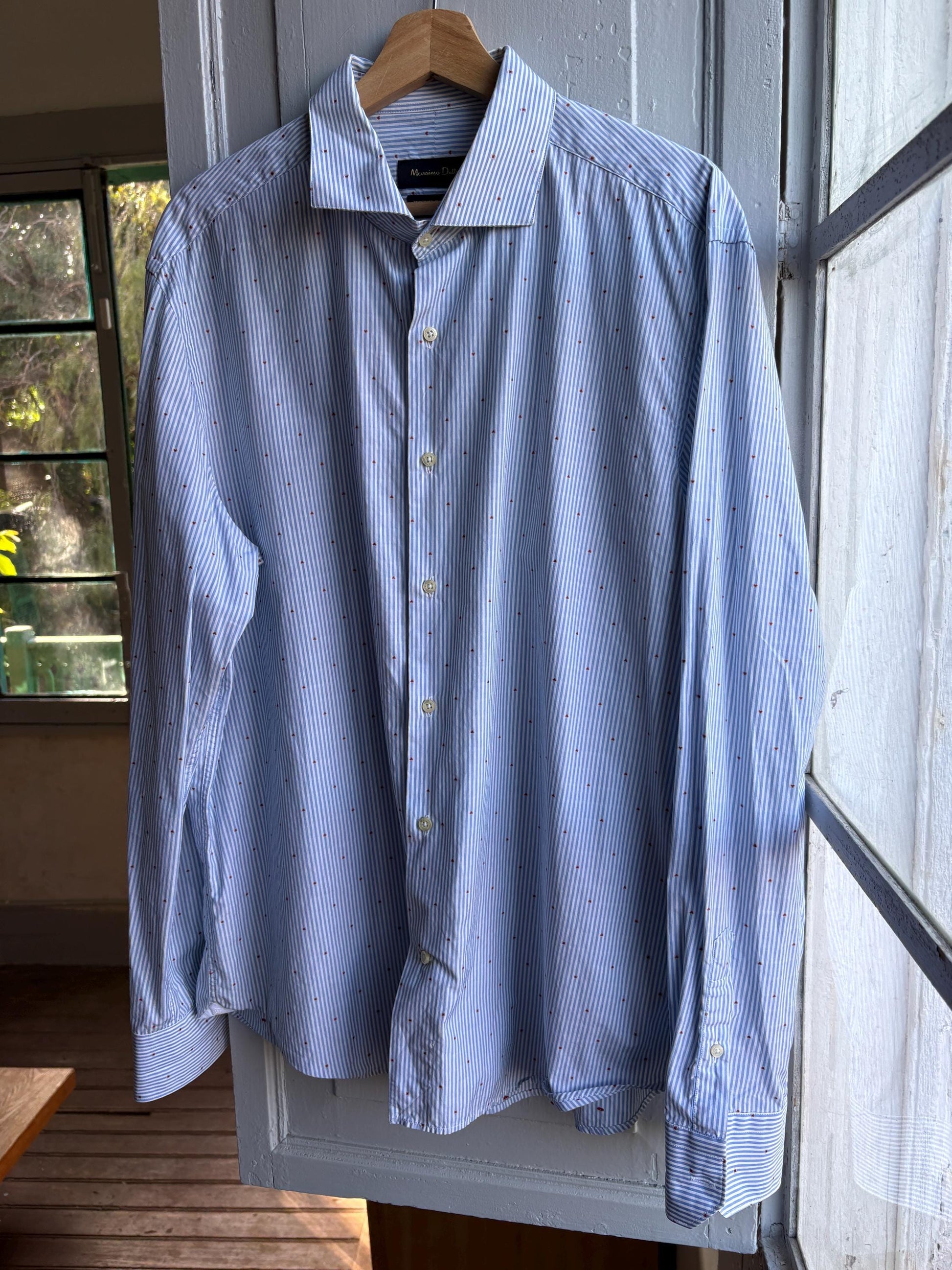 Heart Stripe Cotton Shirt In Blue And White — additional view 9