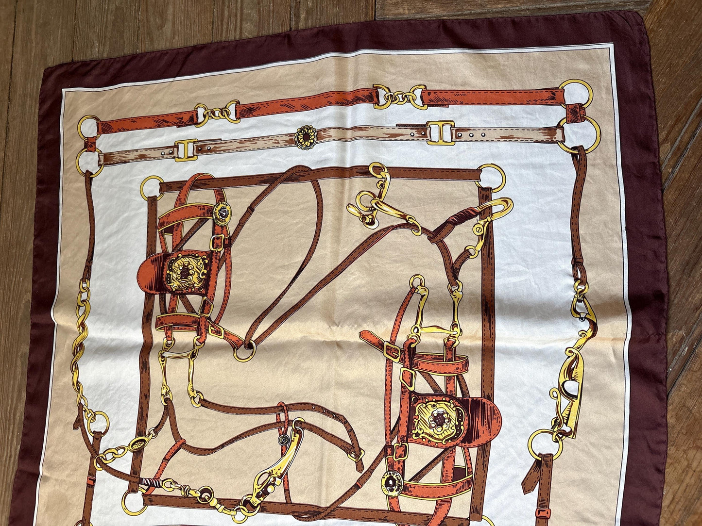 Vintage Equestrian Silk Scarf — detail