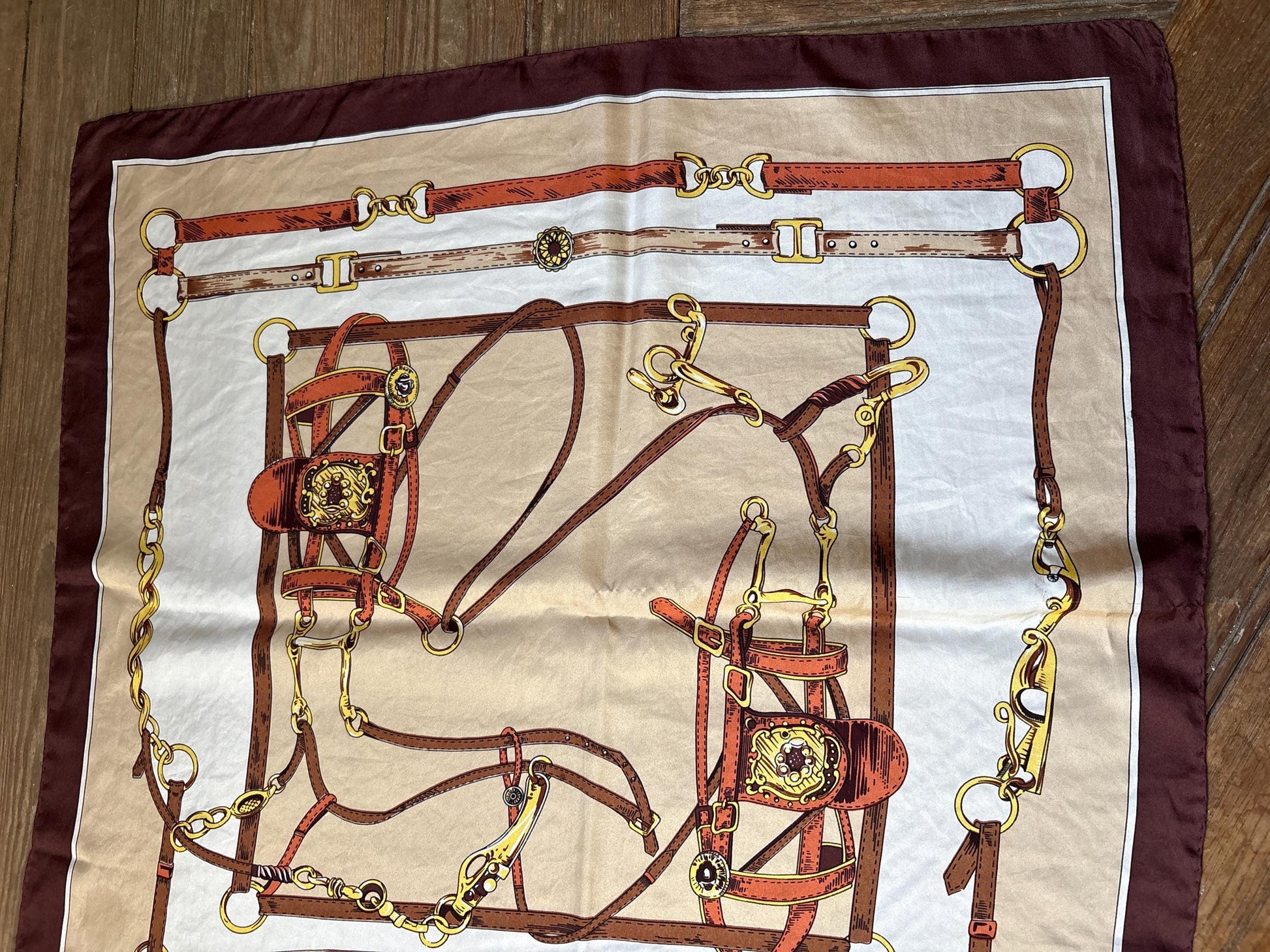Vintage Equestrian Silk Scarf — detail