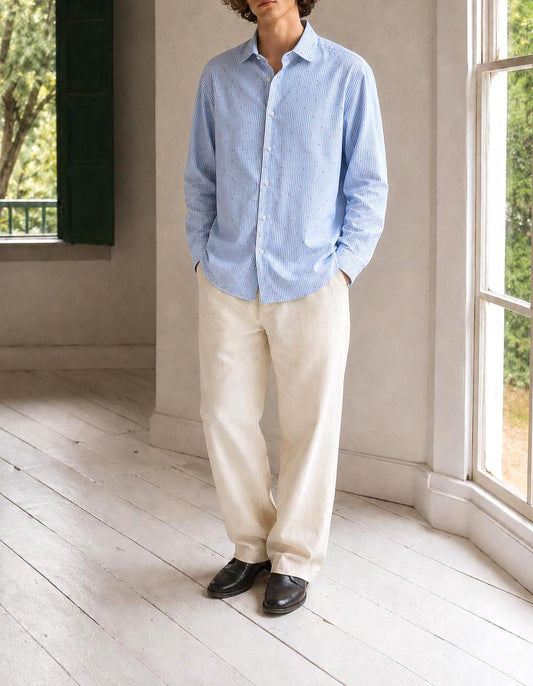 Heart Stripe Cotton Shirt In Blue And White
