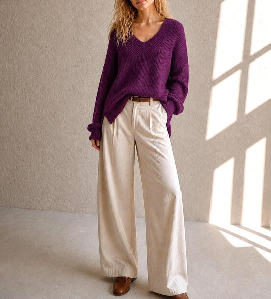 Massimo Dutti Purple Wool Blend Jumper, Women Oversized Knit, Relaxed Sweater, Cozy Minimalist aesthetic, Size M